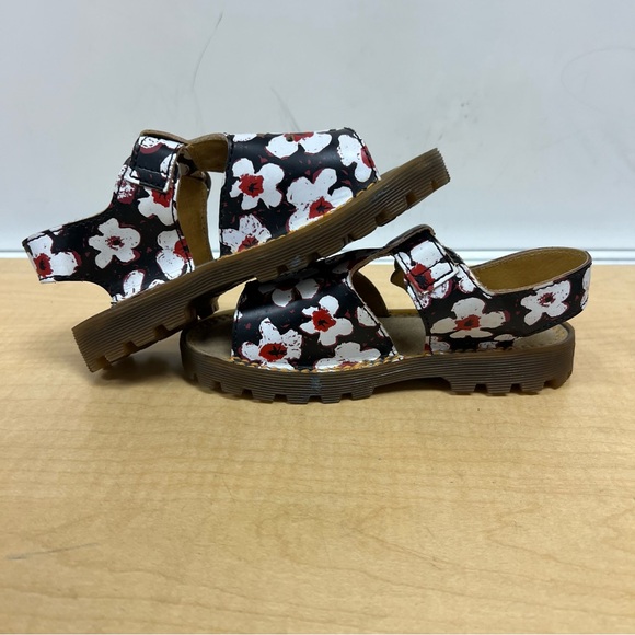 Dr. Martens Kids Floral Sandals - Black, White, and Red Size 12 - Picture 6 of 8